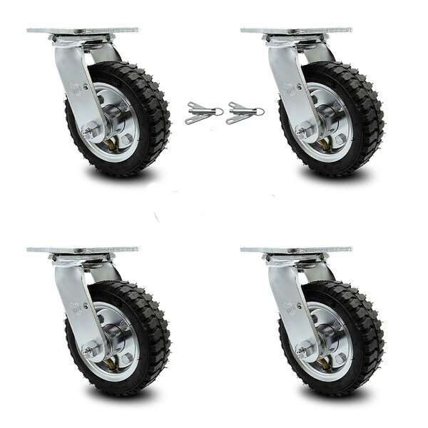 6 Inch Black Pneumatic Wheel Caster Swivel with 2 Swivel Locks SCC, 4PK